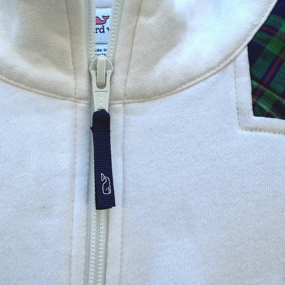 Vineyard Vines Women's 1/4 Zip Pullover Sz Small Cream Plaid Shoulder Preppy - Picture 5 of 6